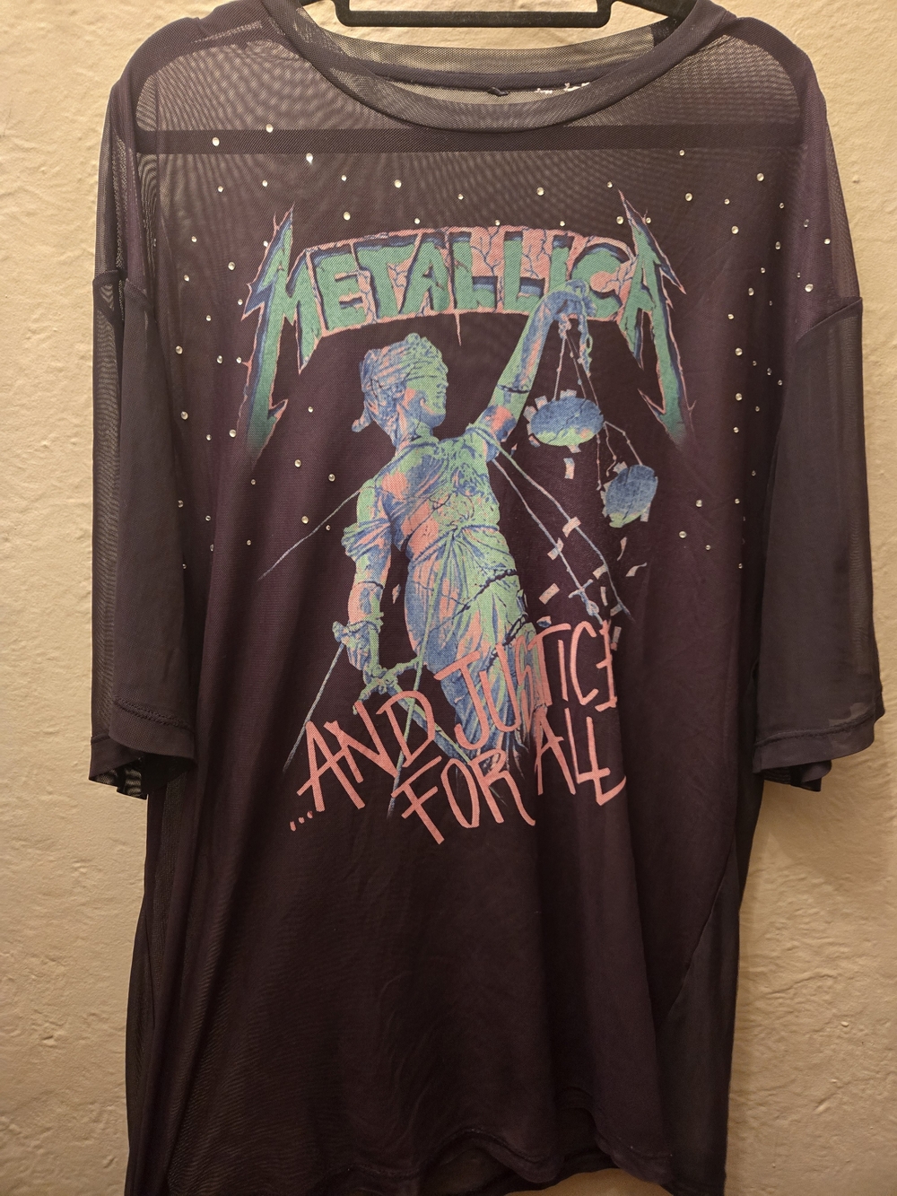 Metallica And Justice For All Graphic Mesh Top XL Studded Oversized Tee